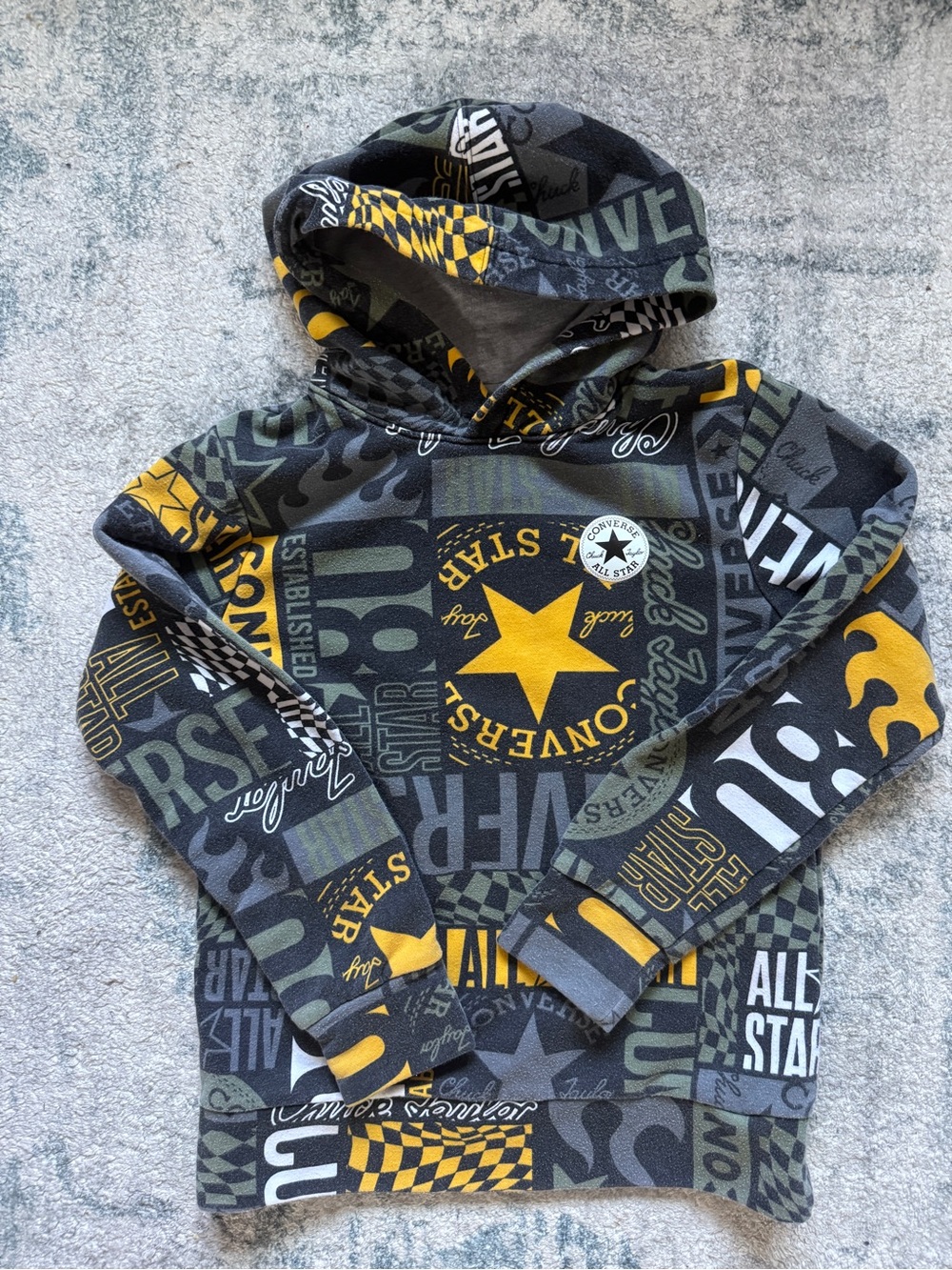 Converse Kids Hoodie in Black & Yellow Graphic Patchwork